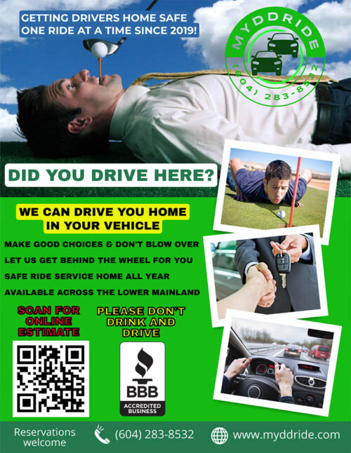 Keep your corporate events classy and safe. MyDDRide drives your team or clients home in their own vehicles—reliable, discreet, and BBB-accredited service.