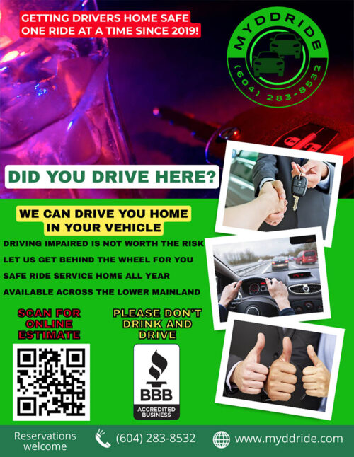 MyDDRide offers professional ride-home solutions for corporate functions across the Lower Mainland. Trusted service driving guests home in their own vehicles